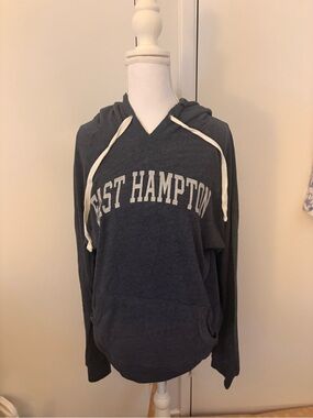 MV Sport Navy V-Neck Hooded Sweater with White Drawstrings